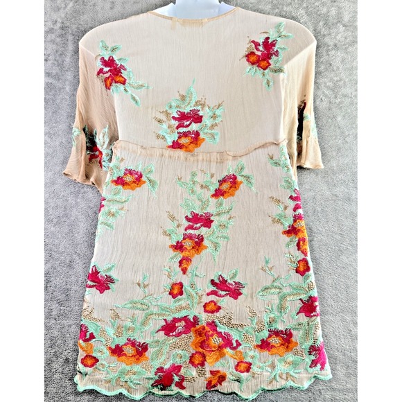 Soft Surroundings XS Mariella Silk Sheer Overlay Embroidery Floral Top Cottage - Picture 2 of 13